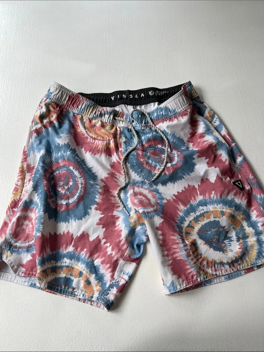 VISSLA Men’s Tie-Dye Board Shorts - Blue, Red & Yellow